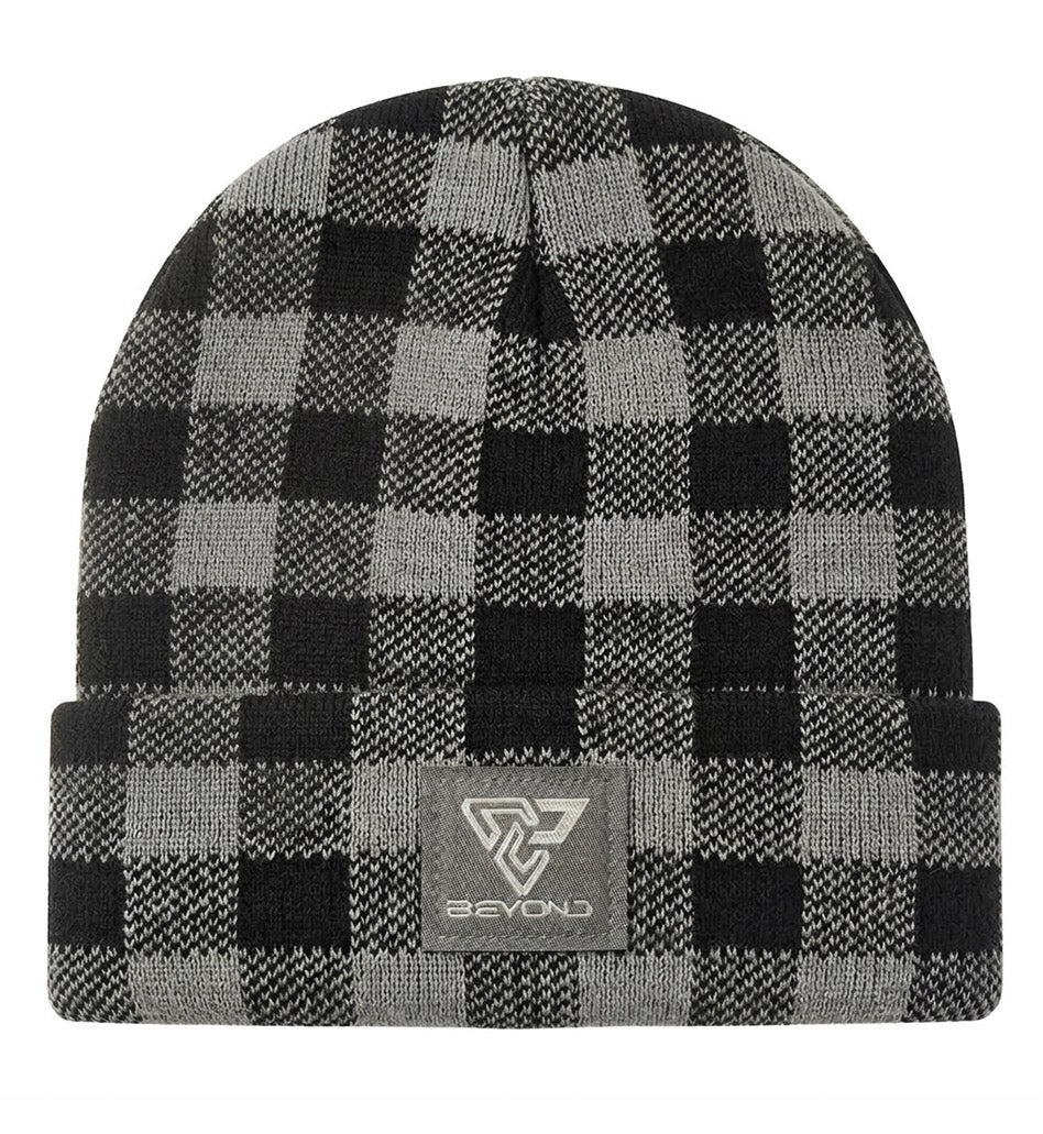 Knit Cuffed Checkered Beanie