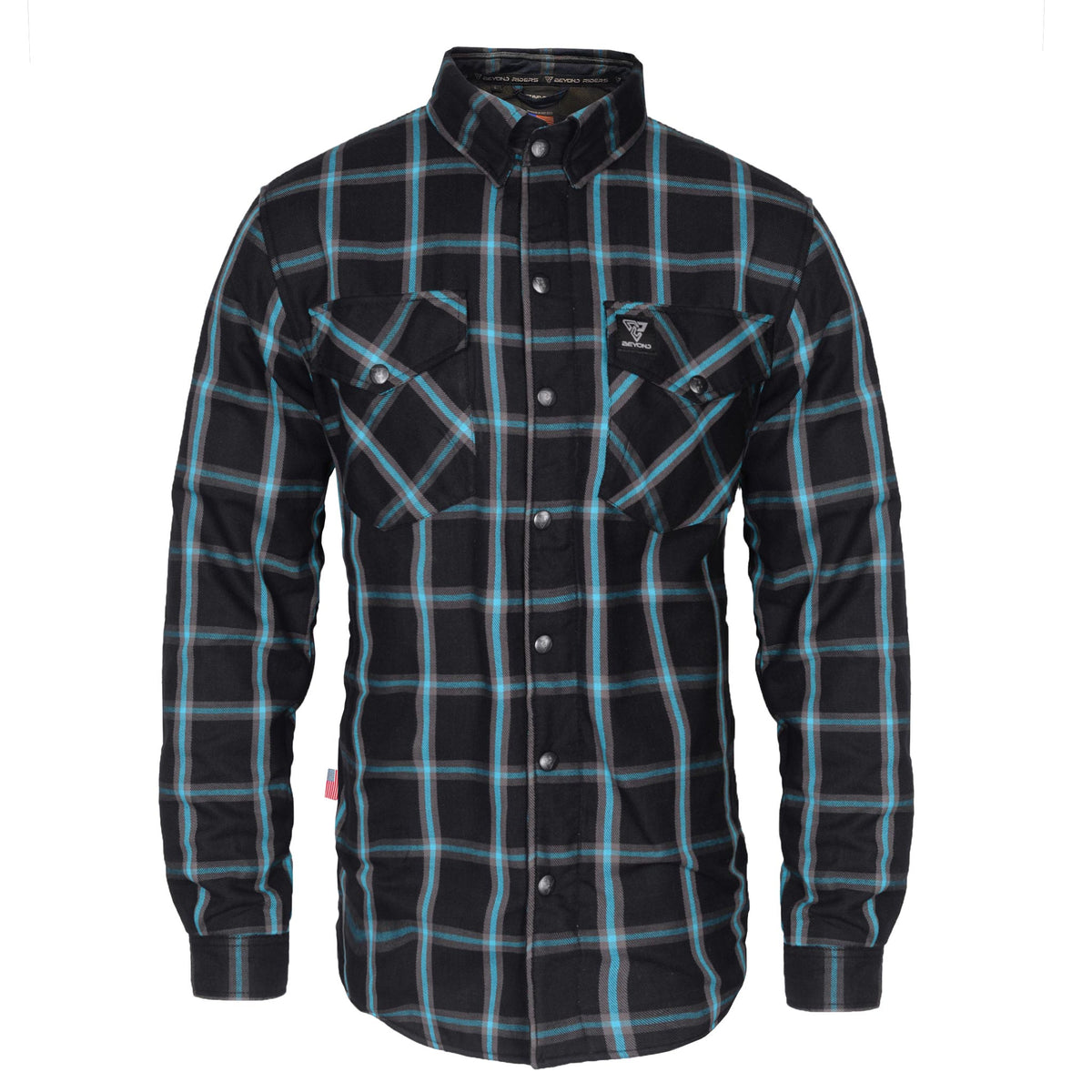 Protective Flannel Shirt - Black & Blue Stripes with Pads – Beyond 