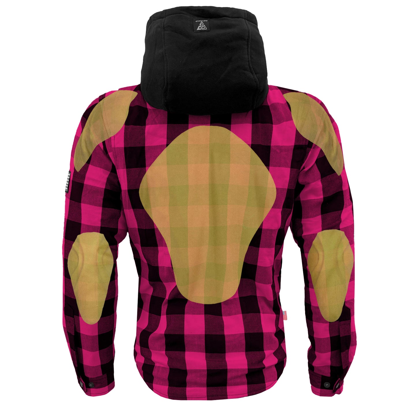 Protective Flannel Hoodie For Men - Pink and Black Checkered with Pads