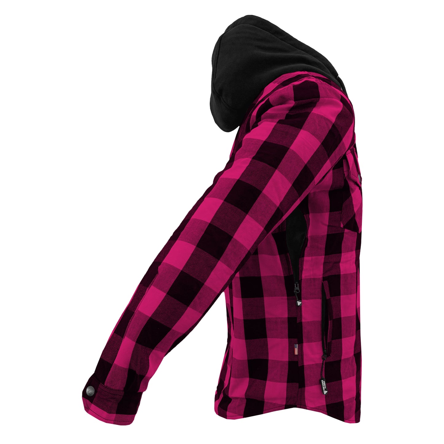 Protective Flannel Hoodie For Men - Pink and Black Checkered with Pads