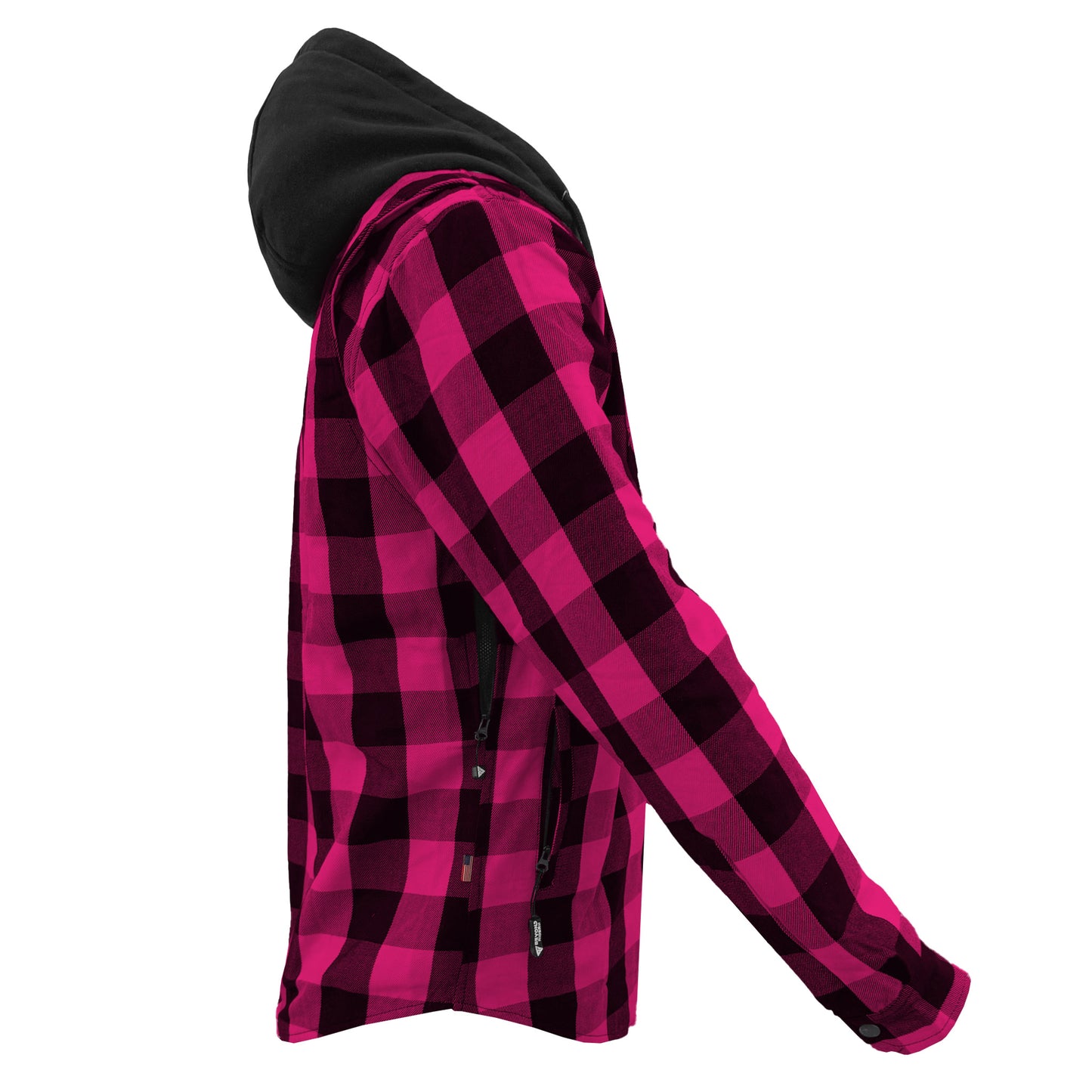 Protective Flannel Hoodie For Men - Pink and Black Checkered with Pads