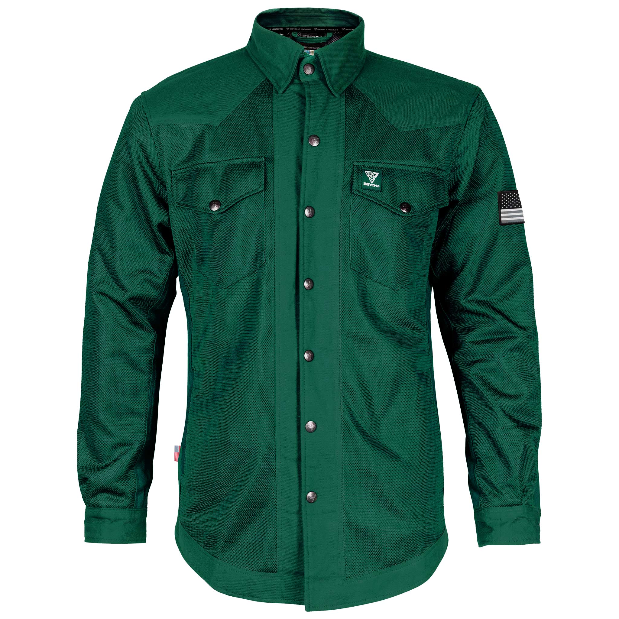 Protective Summer Mesh Shirt - Dark Green Solid with Pads Beyond Riders Protective Summer Mesh Shirt - Dark Green Solid with Pads Beyond Riders