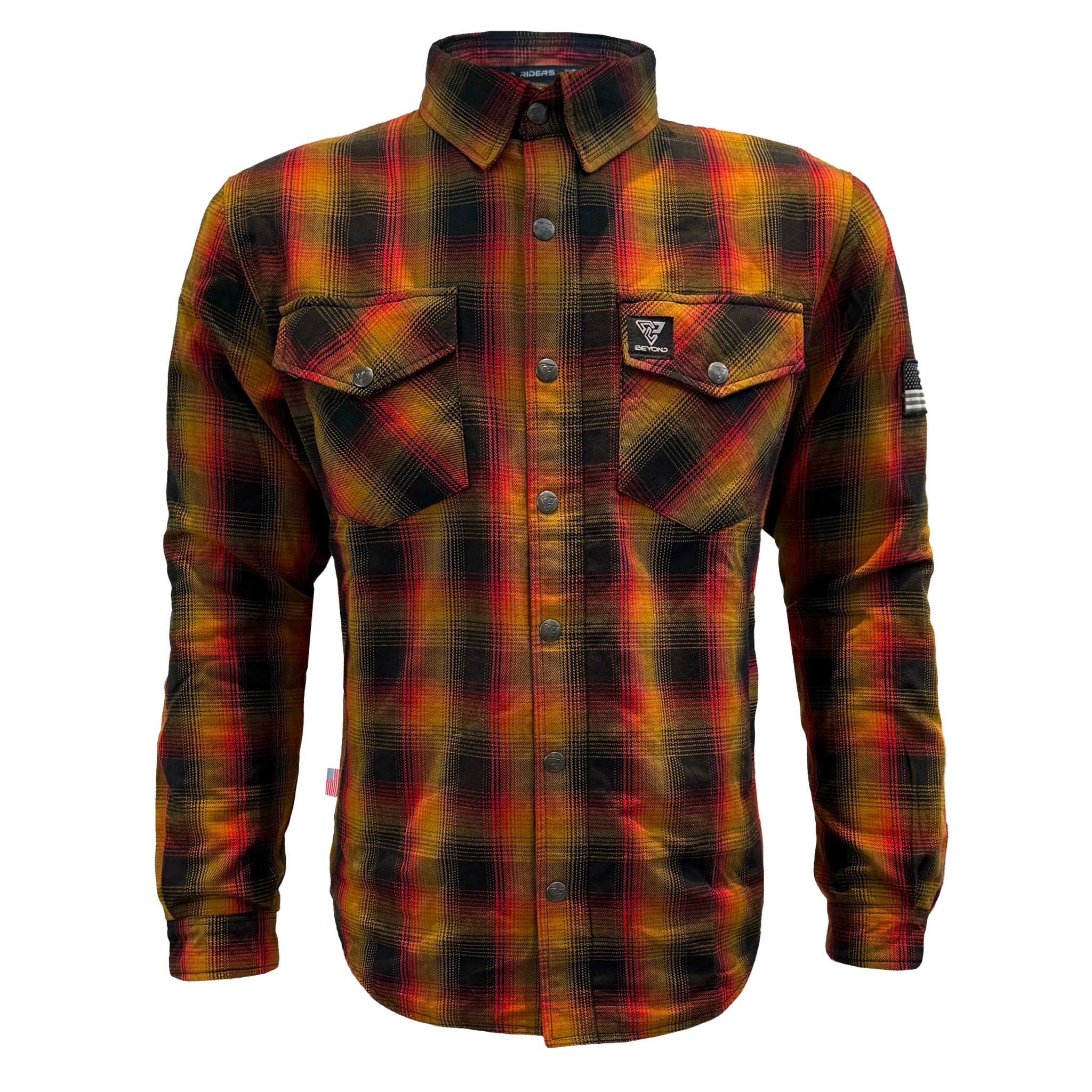 Shirt For Men - Flame Orange, Black, Red Plaid with Pads 5XL / Orange Black Red Shirt For Men - Flame Orange, Black, Red Plaid with Pads 5XL / Orange Black Red