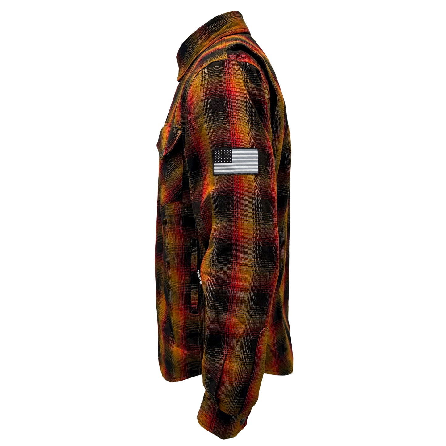 Protective Flannel Shirt For Men - Flame Orange Black Red Plaid with Pads