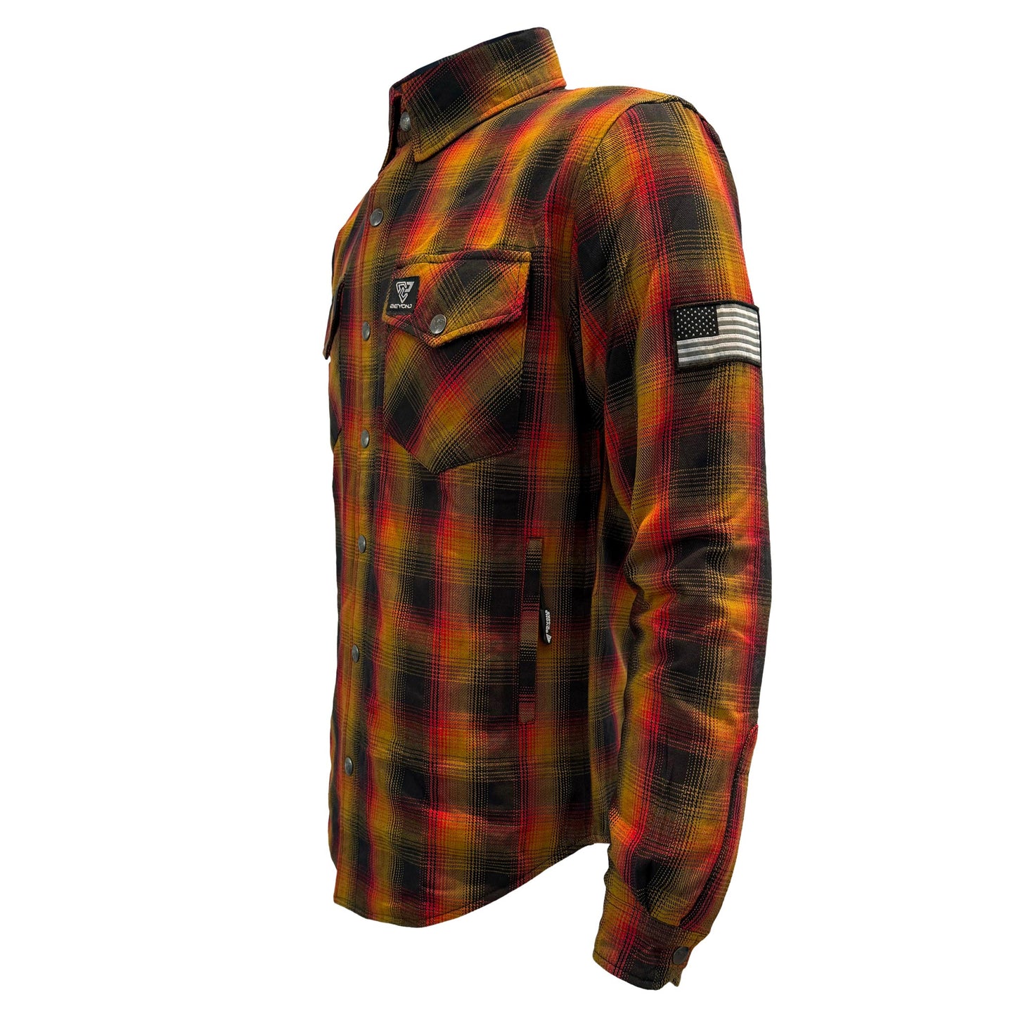 Protective Flannel Shirt For Men - Flame Orange Black Red Plaid with Pads