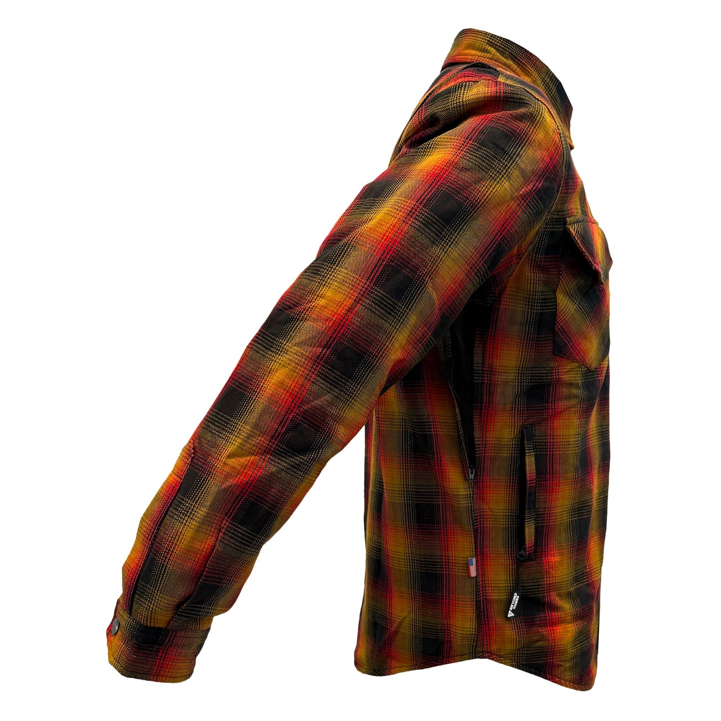 Protective Flannel Shirt For Men - Flame Orange Black Red Plaid with Pads