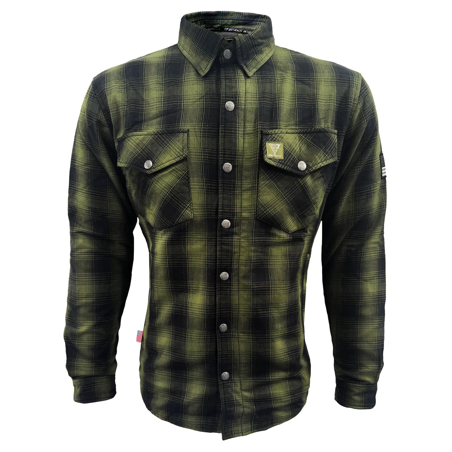 Protective Flannel Shirt For Men - Green and Black Plaid with Pads