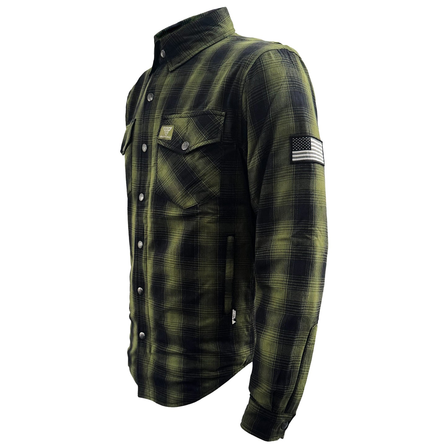 Protective Flannel Shirt For Men - Green and Black Plaid with Pads
