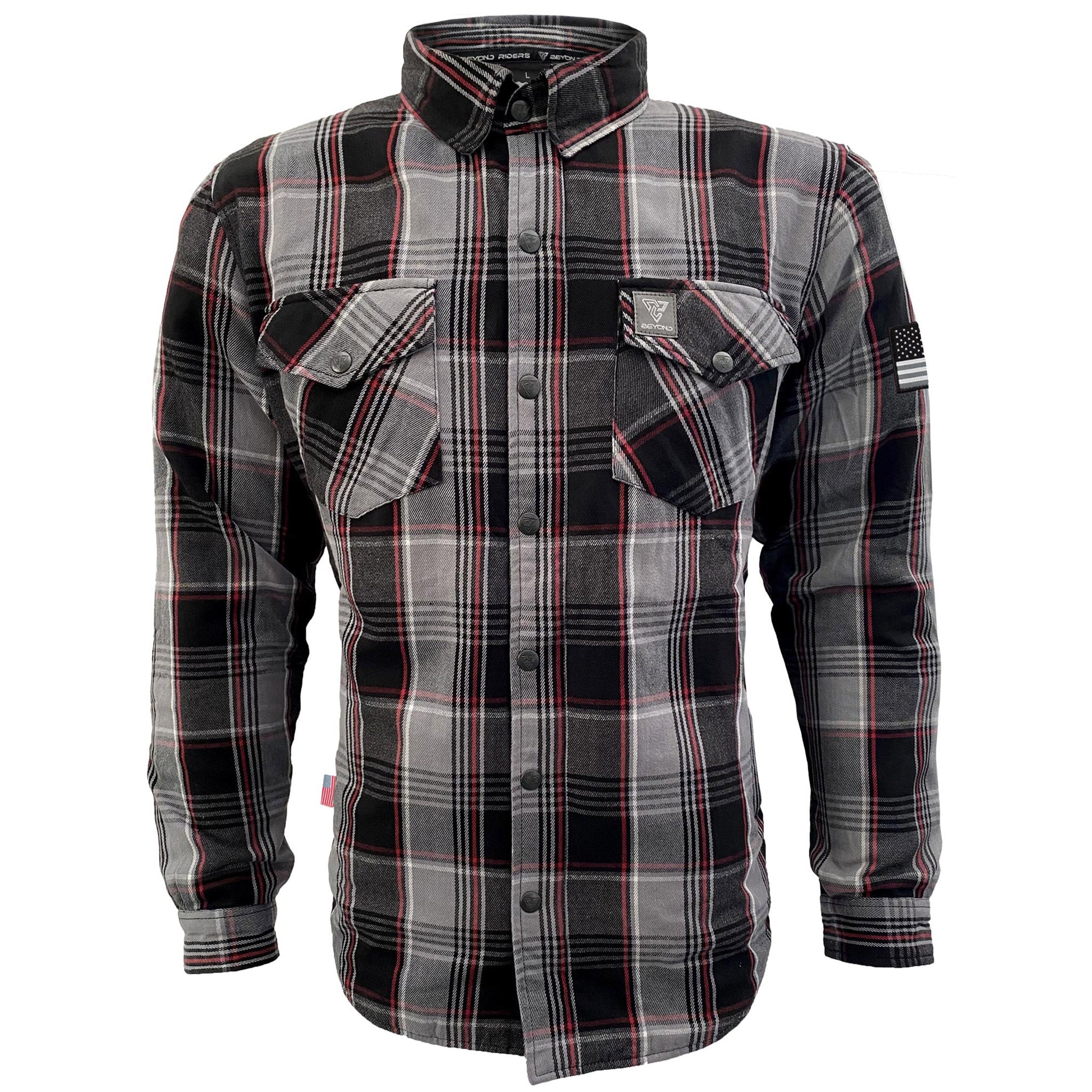 Protective Shirt - Grey, Black, Red Checkered with Pads  Beyond Riders
