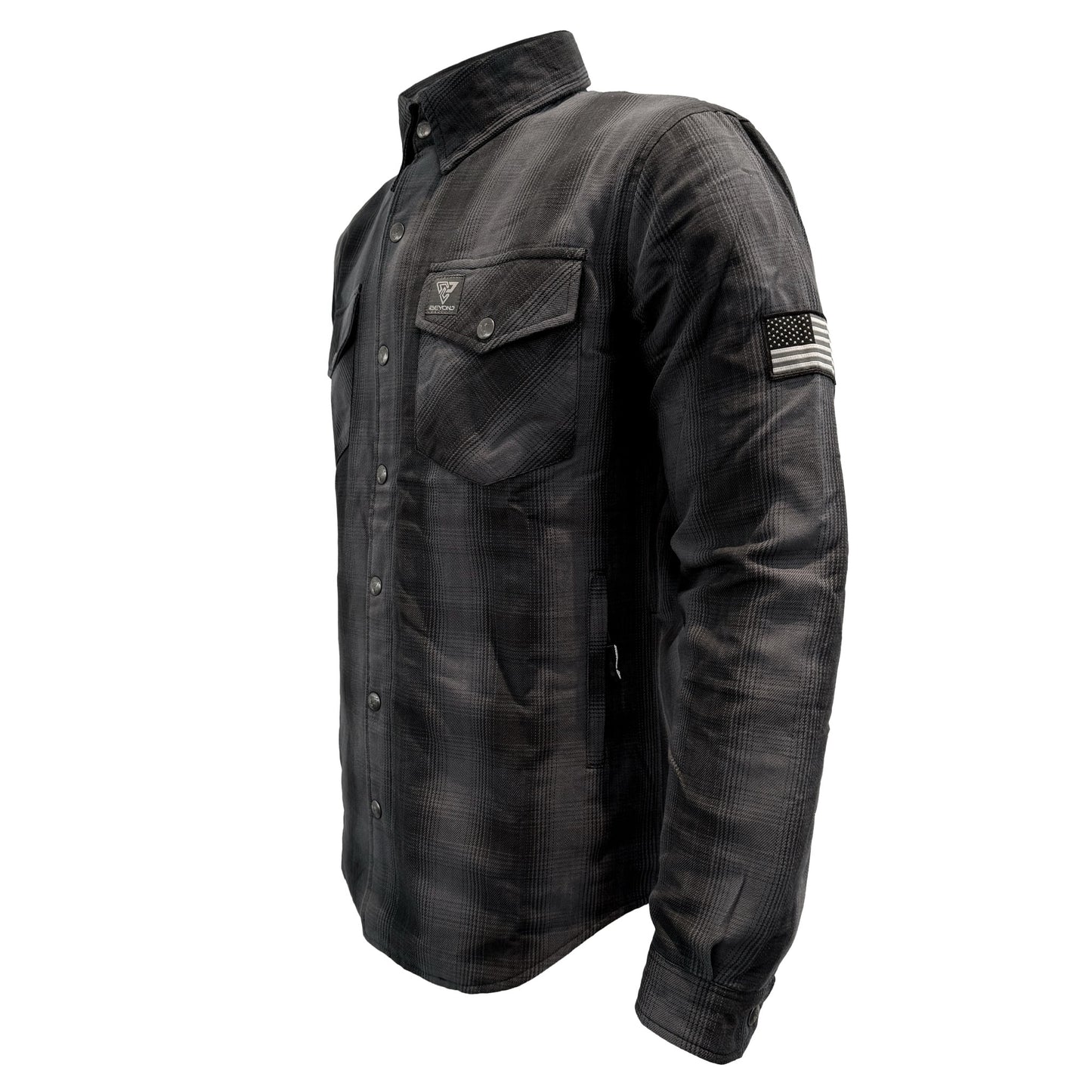 Protective Flannel Shirt For Men - Grey and Black Plaid with Pads