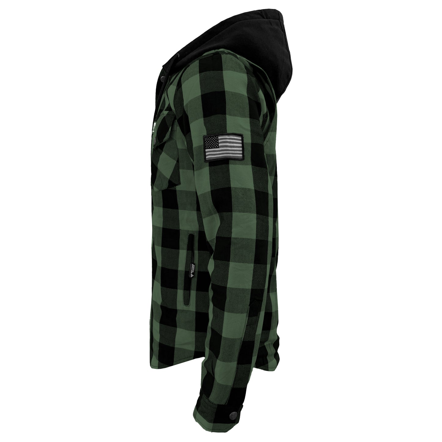 Protective Flannel Hoodie For Men - Dark Green and Black Checkered with Pads