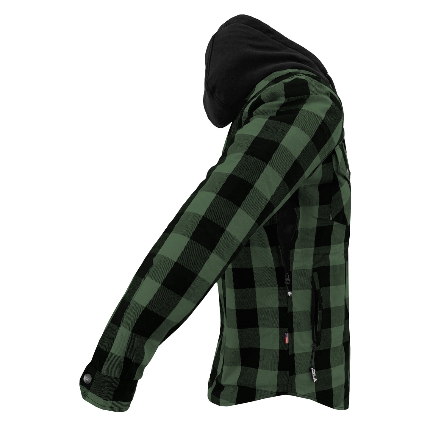 Protective Flannel Hoodie For Men - Dark Green and Black Checkered with Pads
