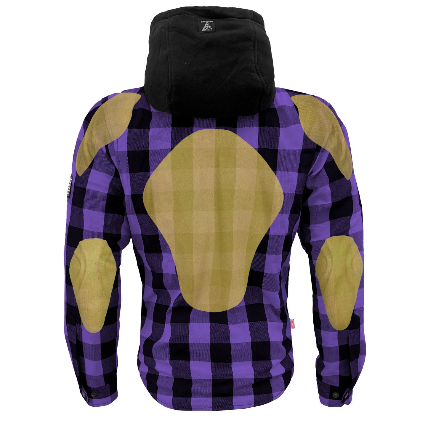 Protective Flannel Hoodie For Men - Purple and Black Checkered with Pads