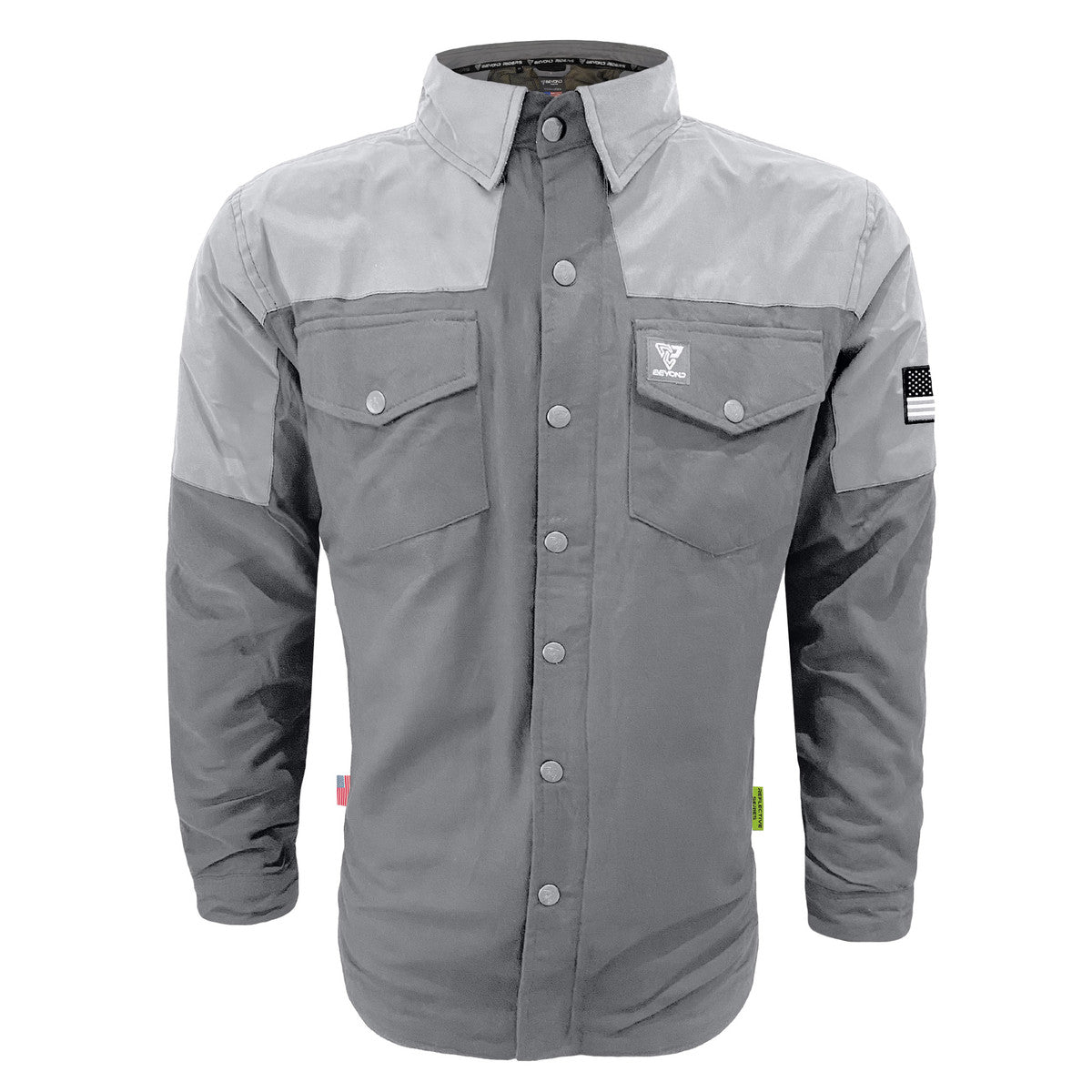 Men's-Reflective-Flannel-Shirt-Gray-and-Silver-Front