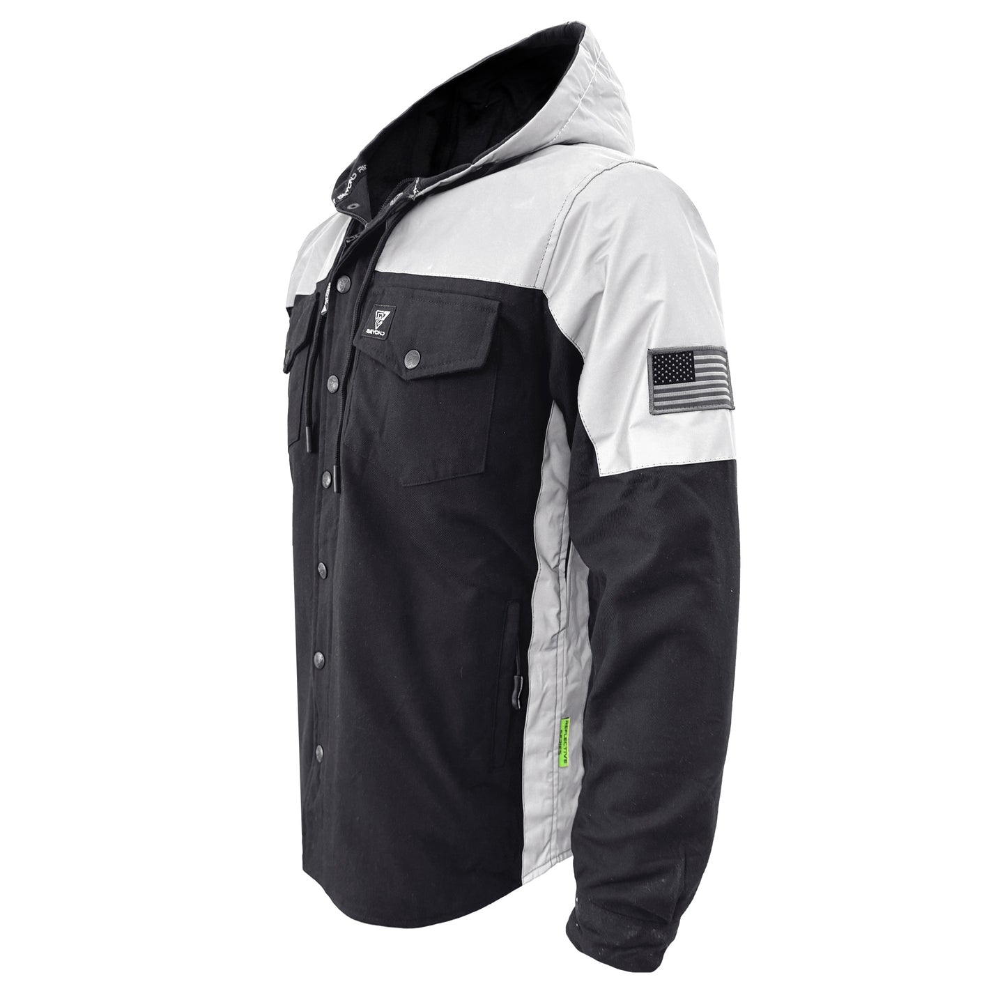 Protective Reflective Flannel Hoodie "Alloy Eclipse" For Men - Black and Silver with Pads