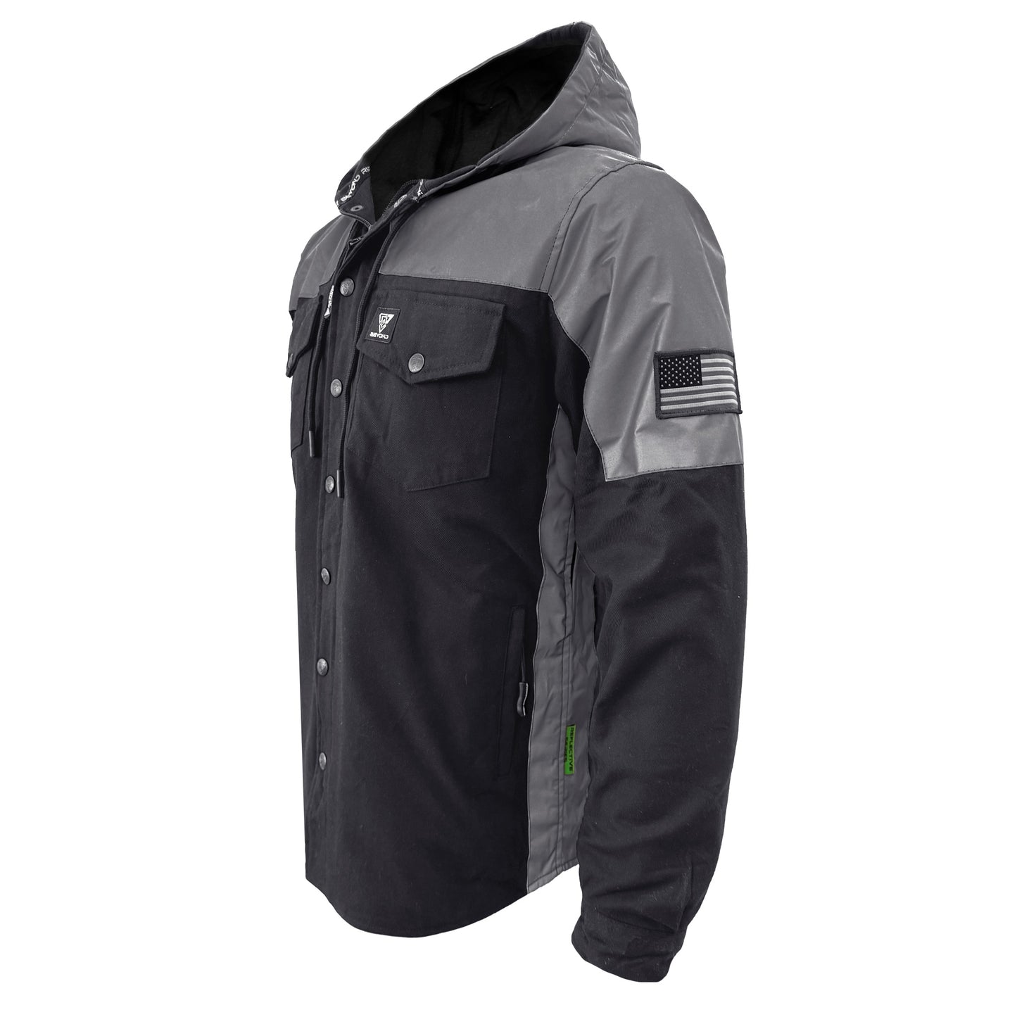 Protective Reflective Flannel Hoodie "Nightfall Nebula" For Men - Black with Pads