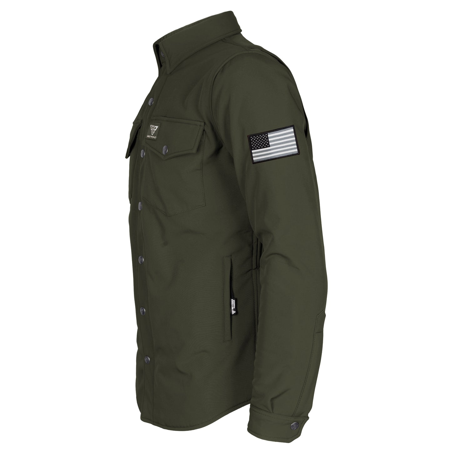 Protective SoftShell Winter Jacket for Men - Army Green Matte with Pads
