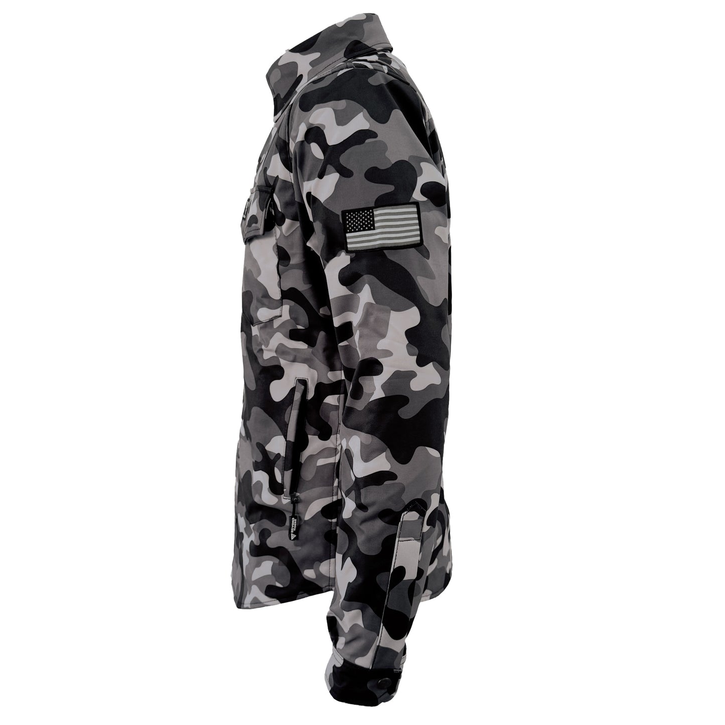 Protective SoftShell Winter Jacket for Men - Camouflage Gray Boomer with Pads