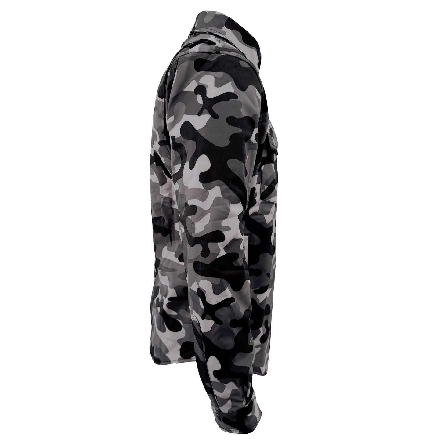Protective SoftShell Winter Jacket for Men - Camouflage Gray Boomer with Pads