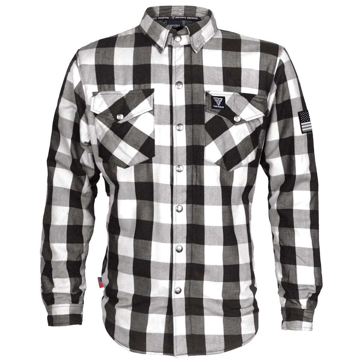 Protective Flannel Shirt - Black & White Checkered with Pads 7XL / Black & White Protective Flannel Shirt - Black & White Checkered with Pads 7XL / Black & White