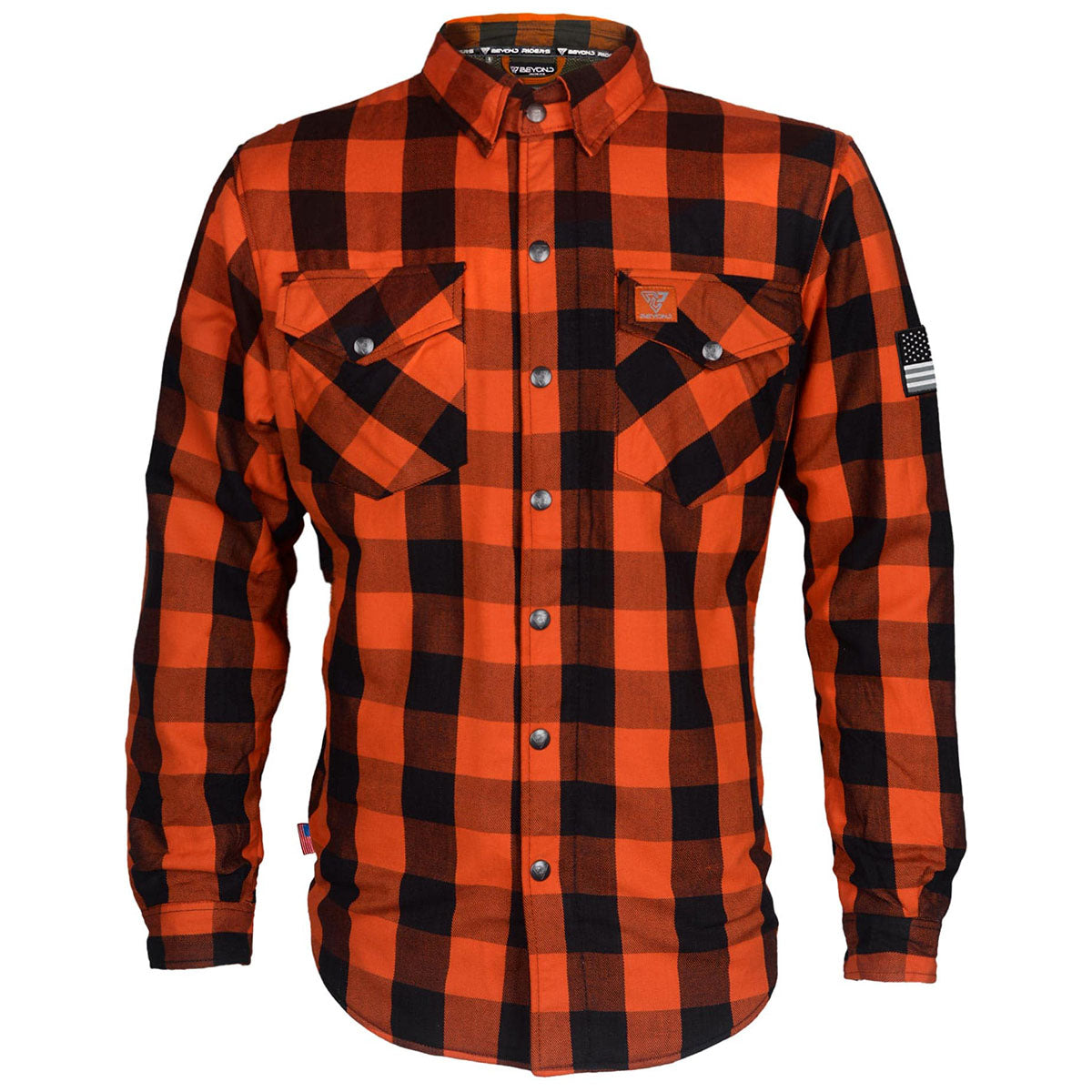 Protective Flannel Shirt - Orange and Black with Pads Beyond Riders Protective Flannel Shirt - Orange and Black with Pads Beyond Riders