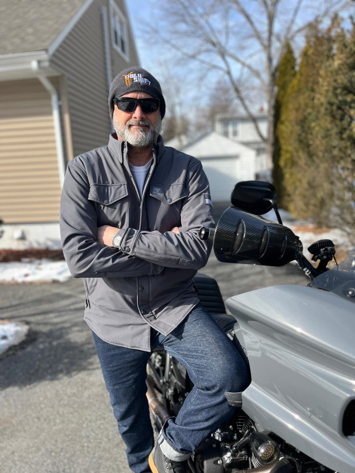 Rider-In-Protective-Gray-Jacket-Hat-And-Goggles