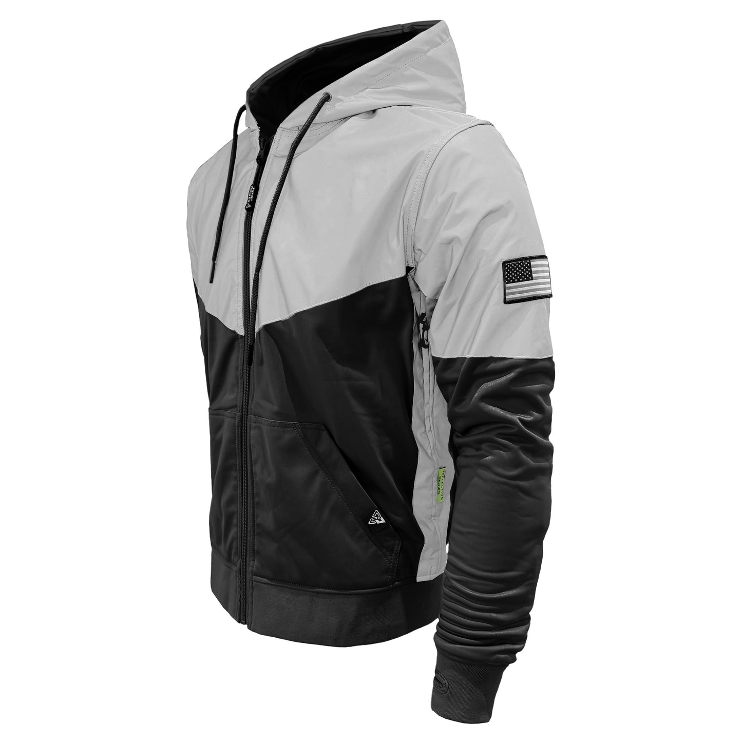 Ultra Reflective Hoodie "Alloy Eclipse" - Black and Silver with Pads