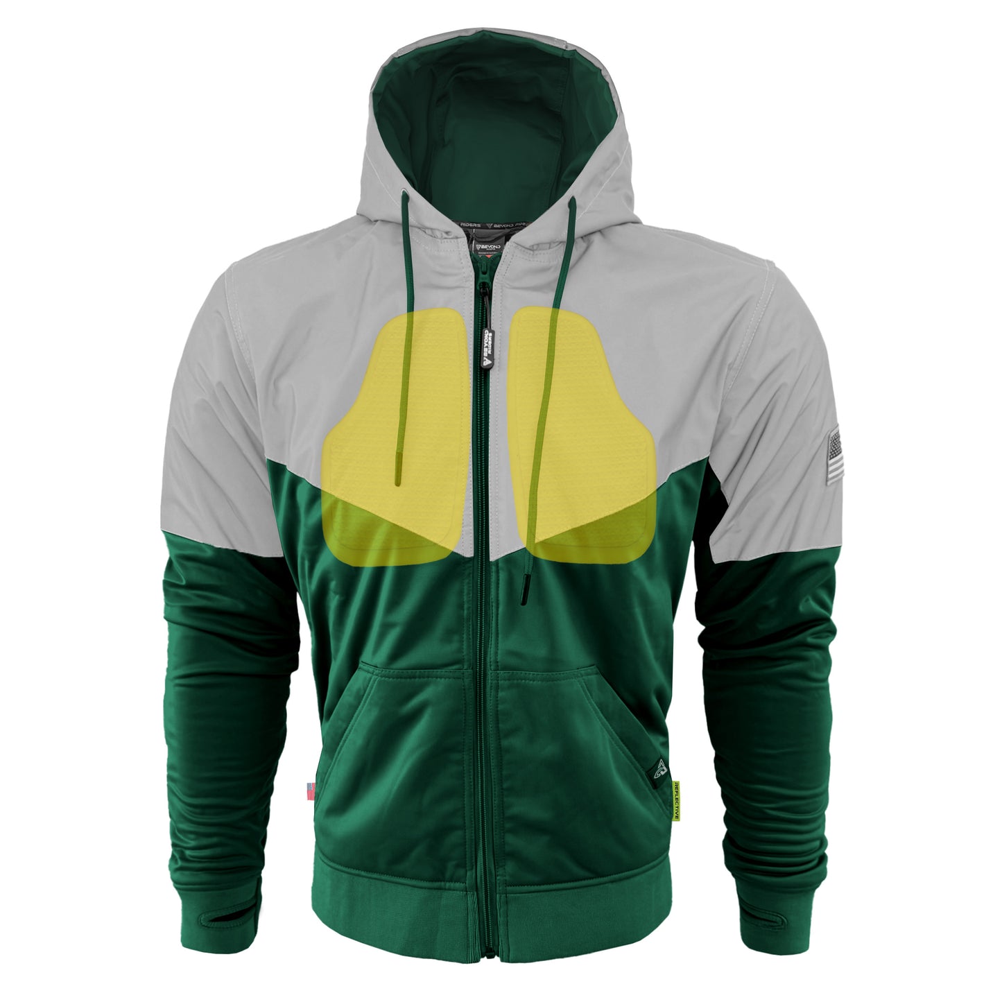 Ultra Reflective Hoodie Dark Green Eclipse with Pads