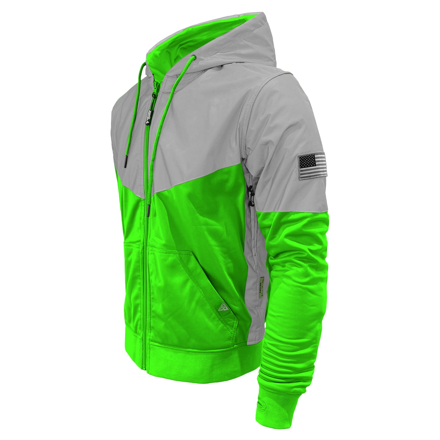 Ultra Reflective Hoodie Green Eclipse with Pads