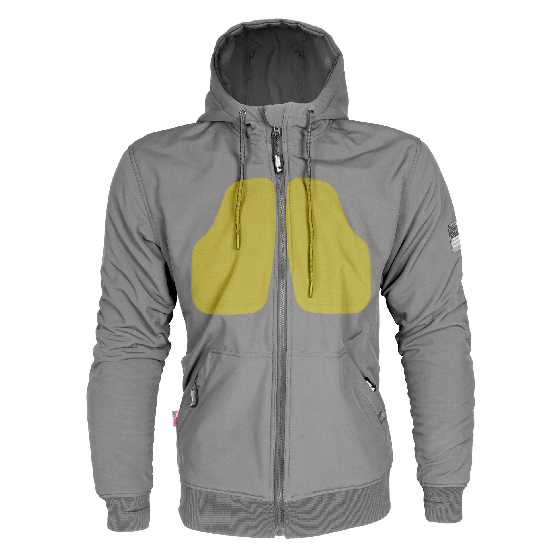 Unisex-Softshell-Hoodie-Gray-Matte-Color-Front-with-Chest-Pads