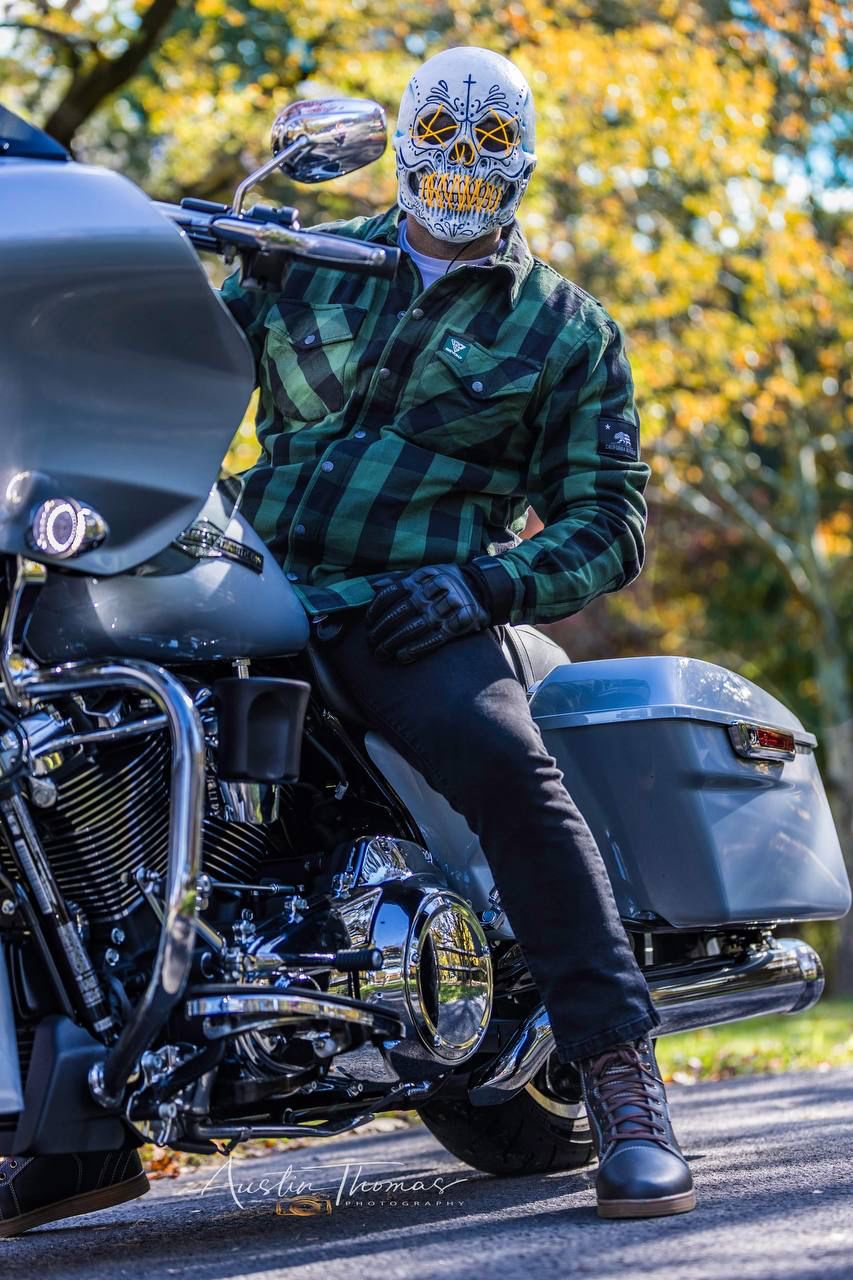 SALE Protective Flannel Shirt - Dark Green Checkered with Pads