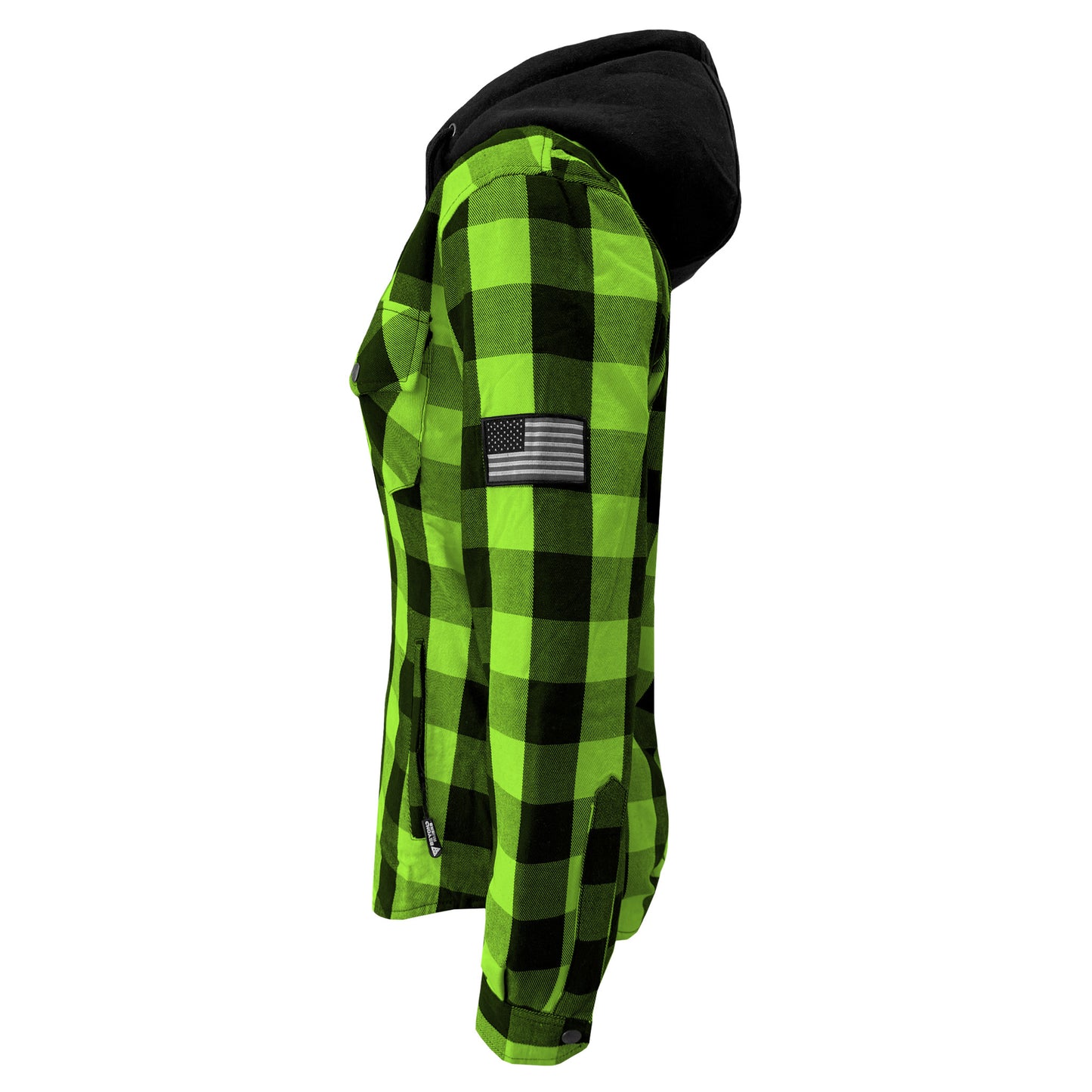 SALE Protective Flannel Hoodie for Women - Green and Black Checkered with Pads