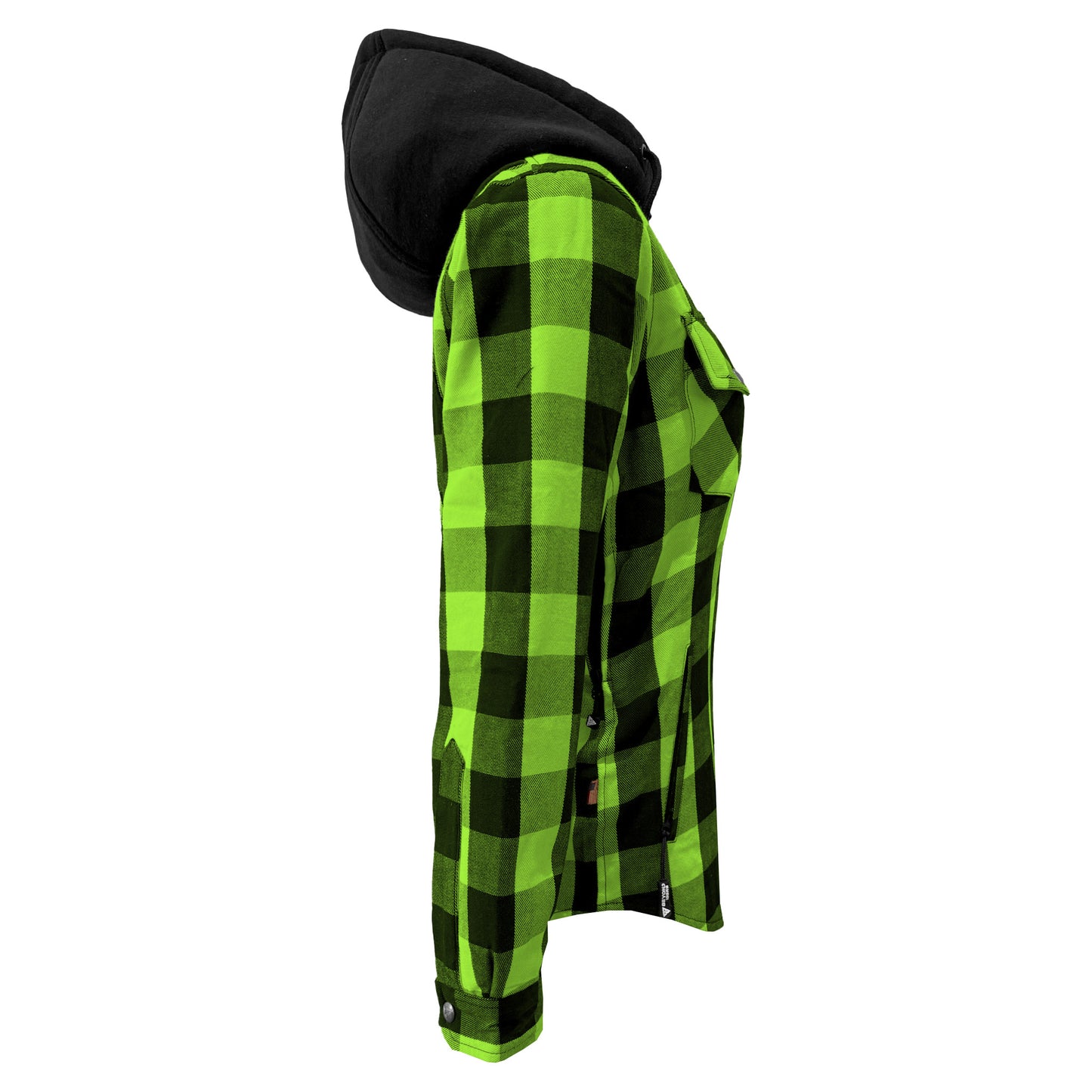 SALE Protective Flannel Hoodie for Women - Green and Black Checkered with Pads