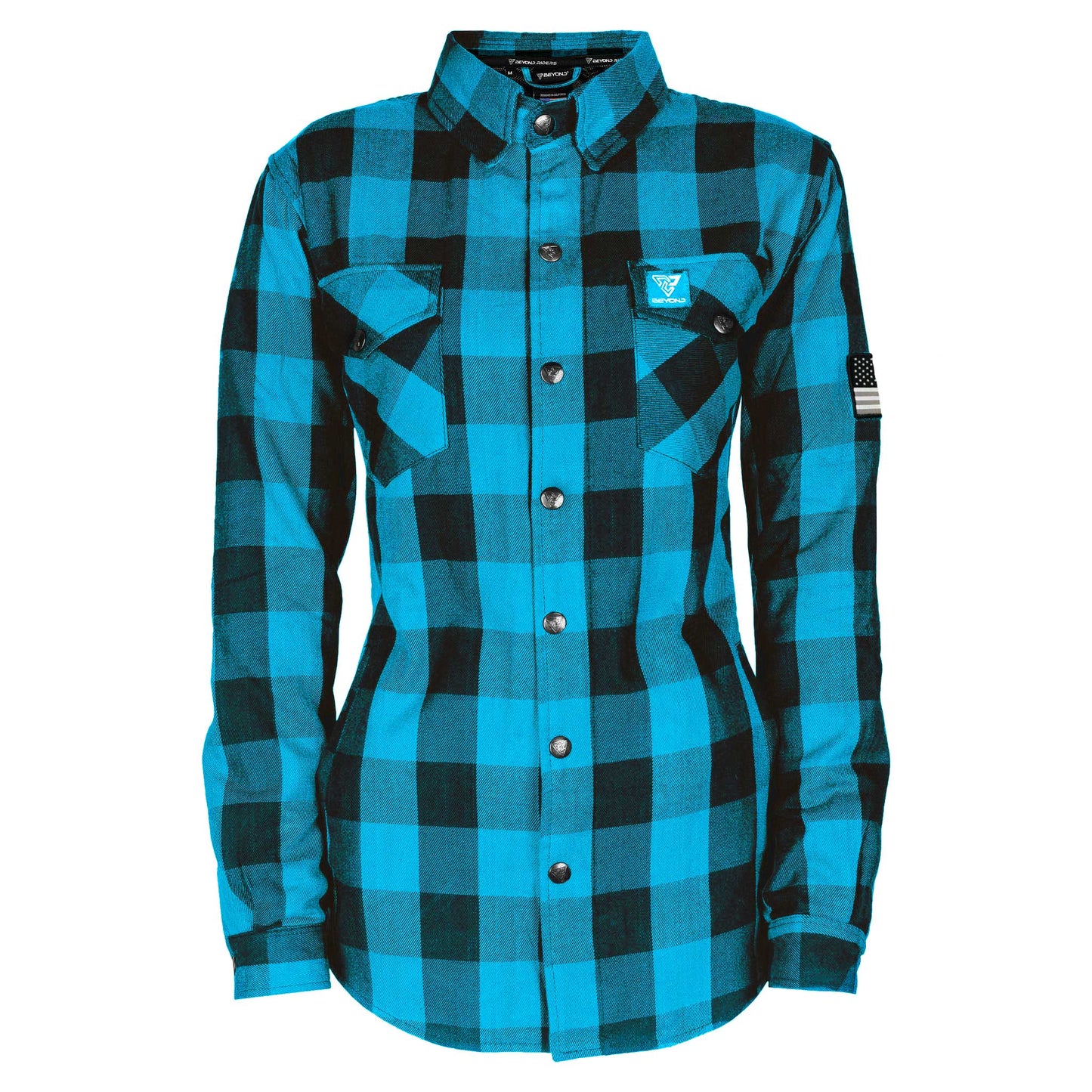 Protective Flannel Shirt for Women - Aqua Blue Checkered with Pads