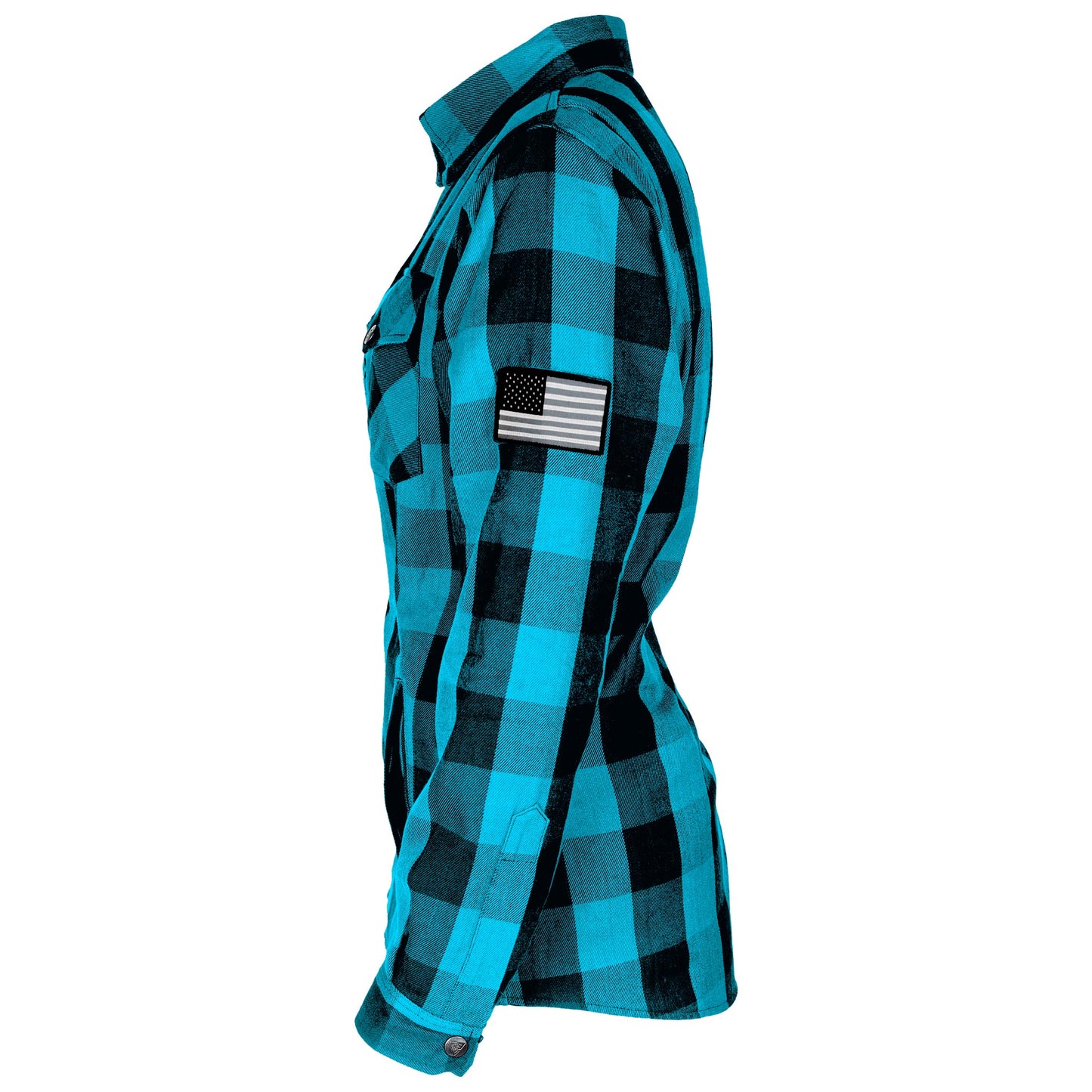 Protective Flannel Shirt for Women - Aqua Blue Checkered with Pads