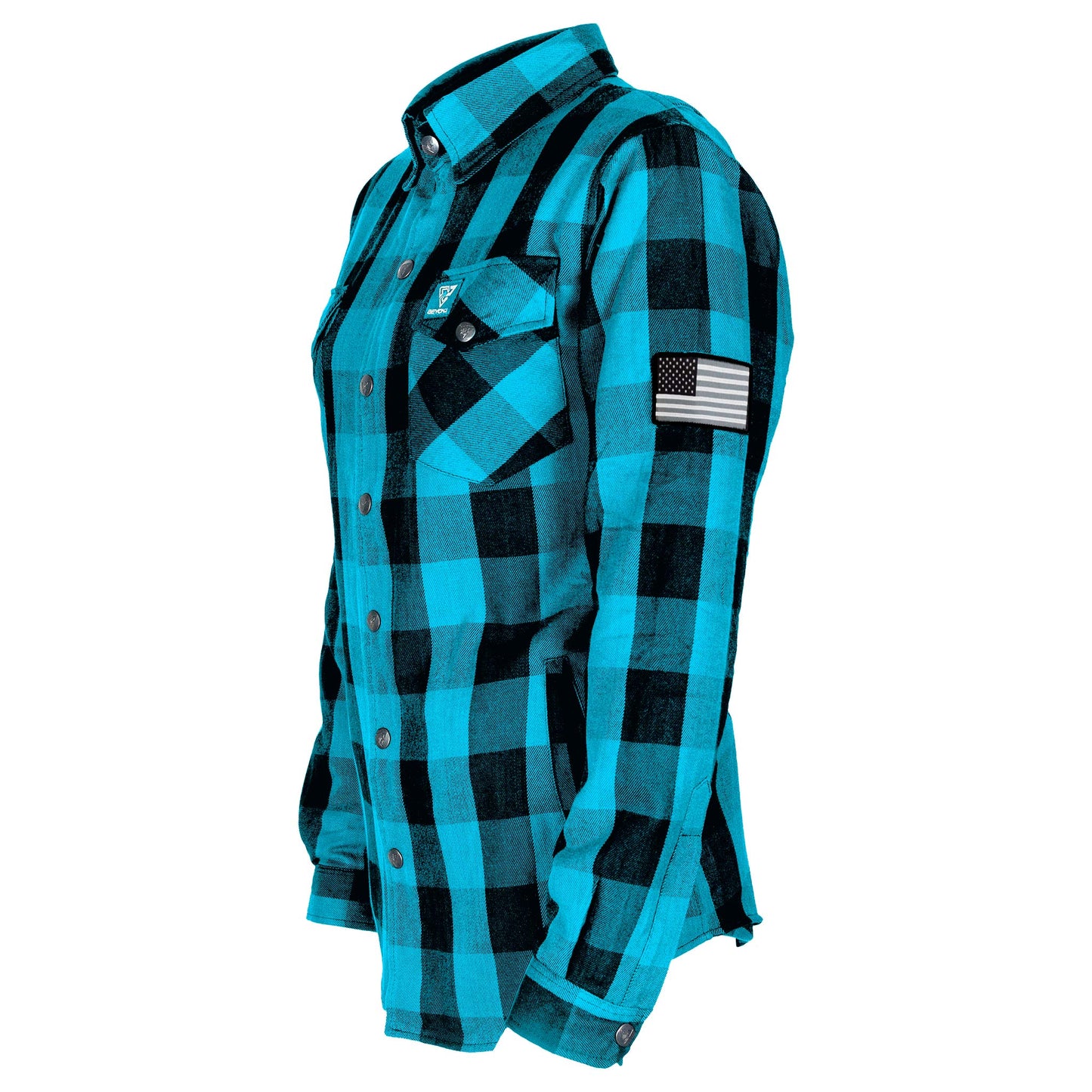 Protective Flannel Shirt for Women - Aqua Blue Checkered with Pads