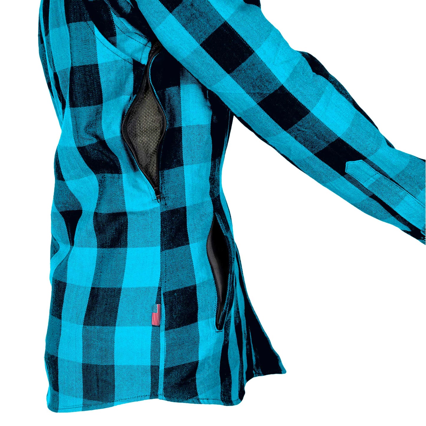 Protective Flannel Shirt for Women - Aqua Blue Checkered with Pads
