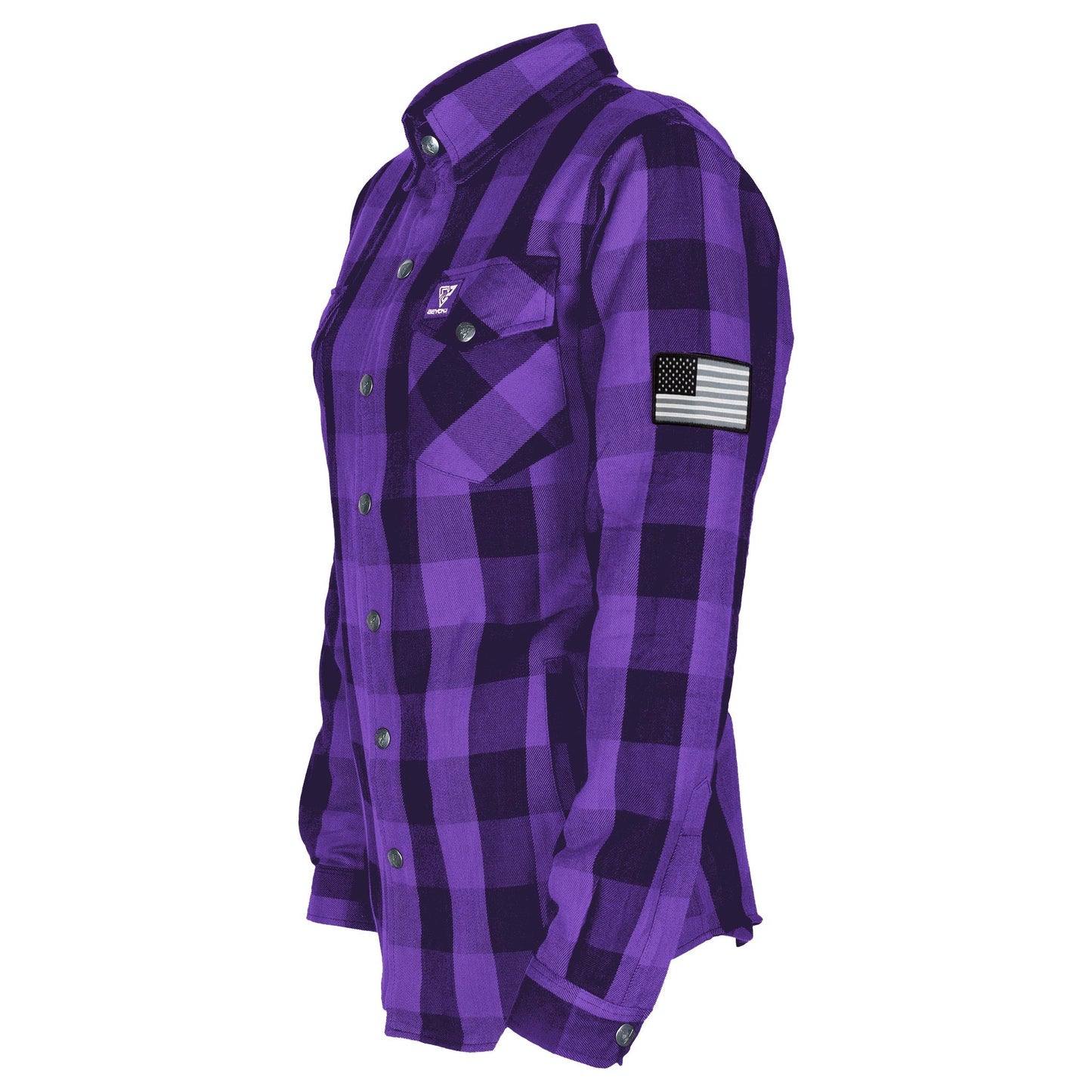 Protective Flannel Shirt for Women - Purple and Black Checkered with Pads