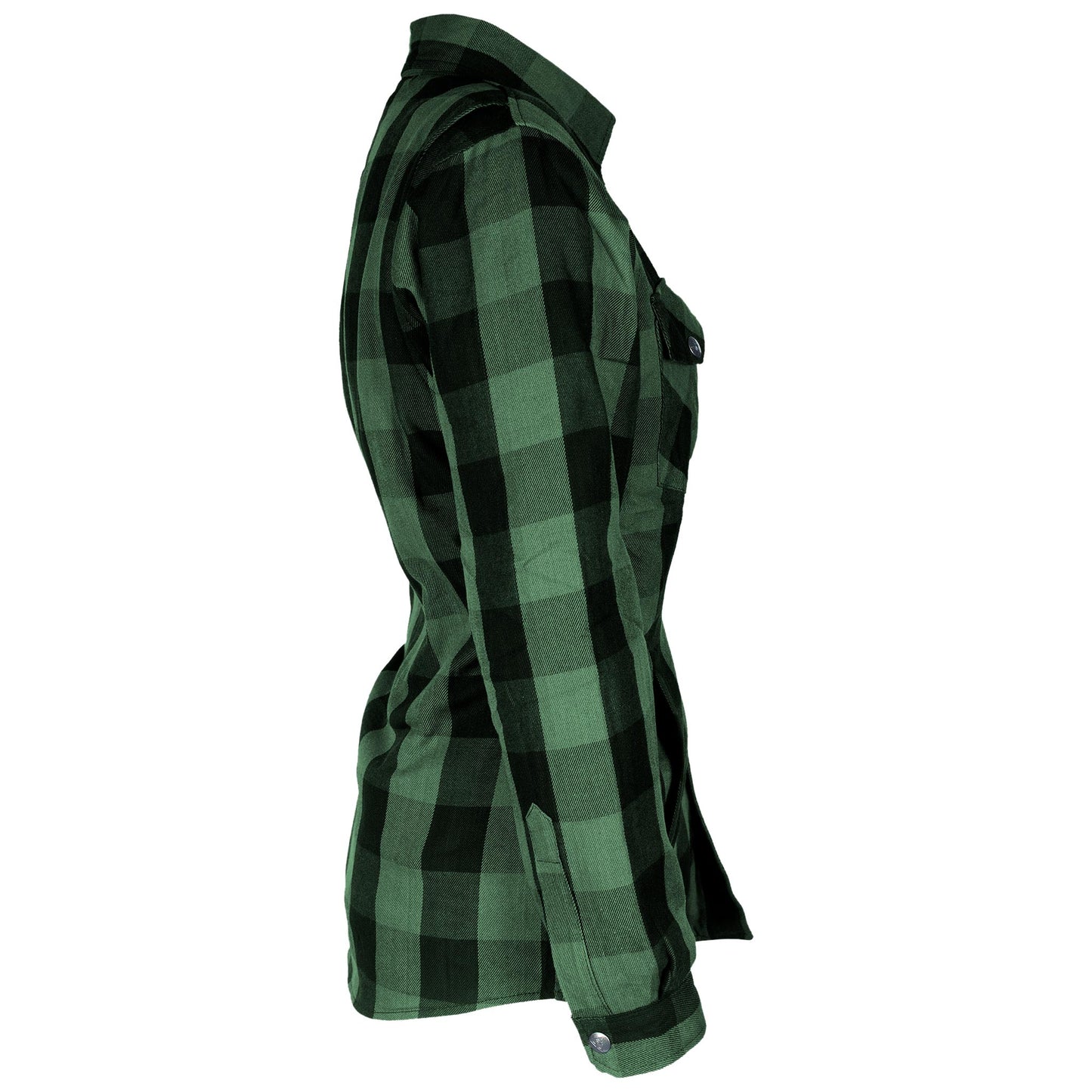 Protective Flannel Shirt for Women - Dark Green Checkered with Pads
