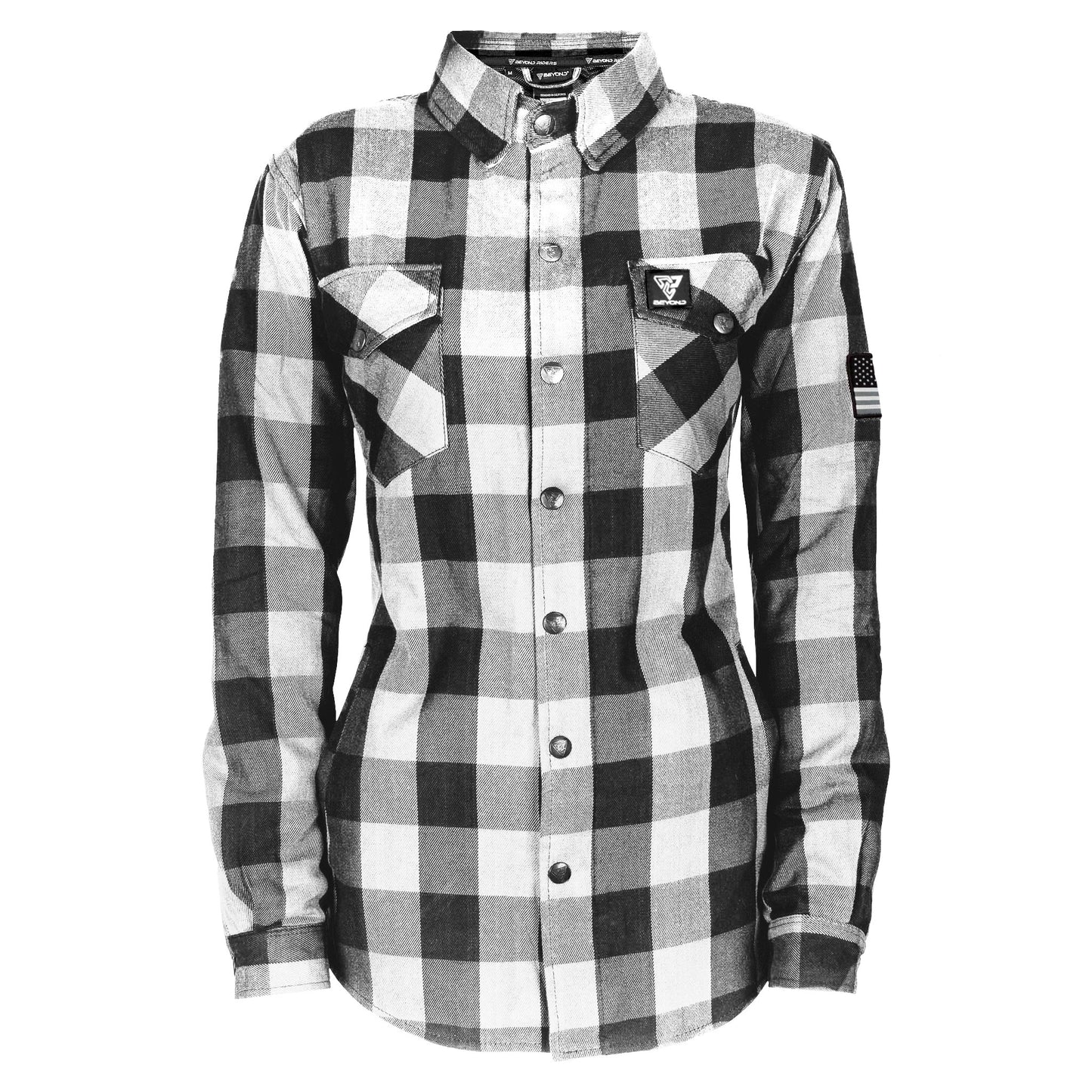 Protective Flannel Shirt for Women - White and Black Checkered with Pads