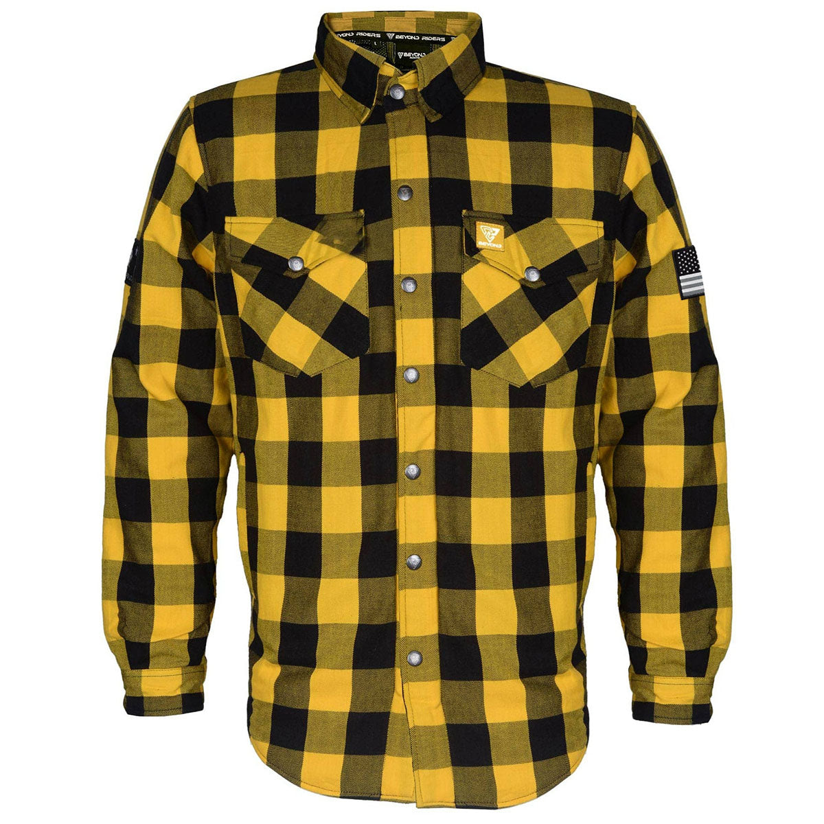 Protective Flannel Shirt - Yellow and Black Checkered with Pads Protective Flannel Shirt - Yellow and Black Checkered with Pads