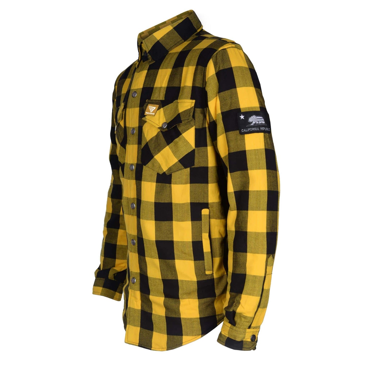 SALE Protective Flannel Shirt "Blaze of Glory" - Yellow and Black Checkered with Pads