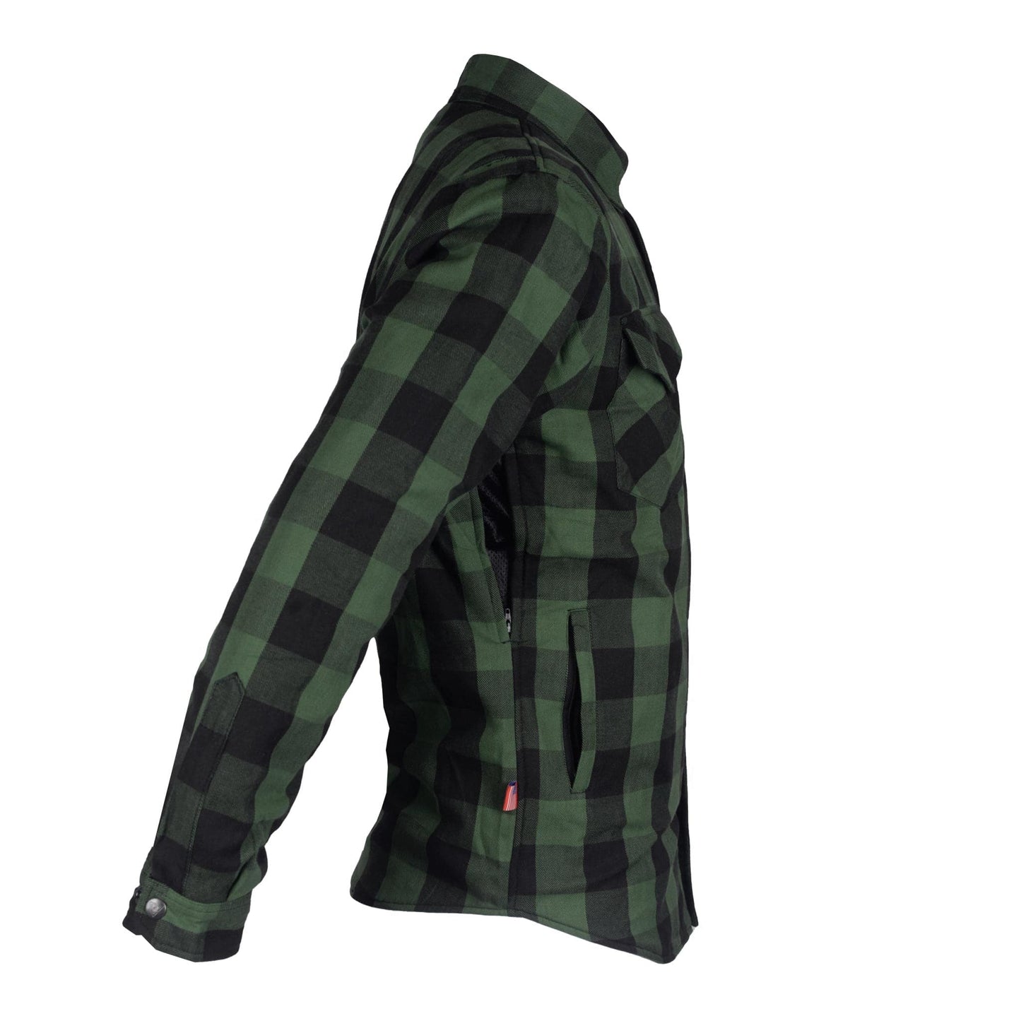 Protective Flannel Shirt - Dark Green Checkered with Pads