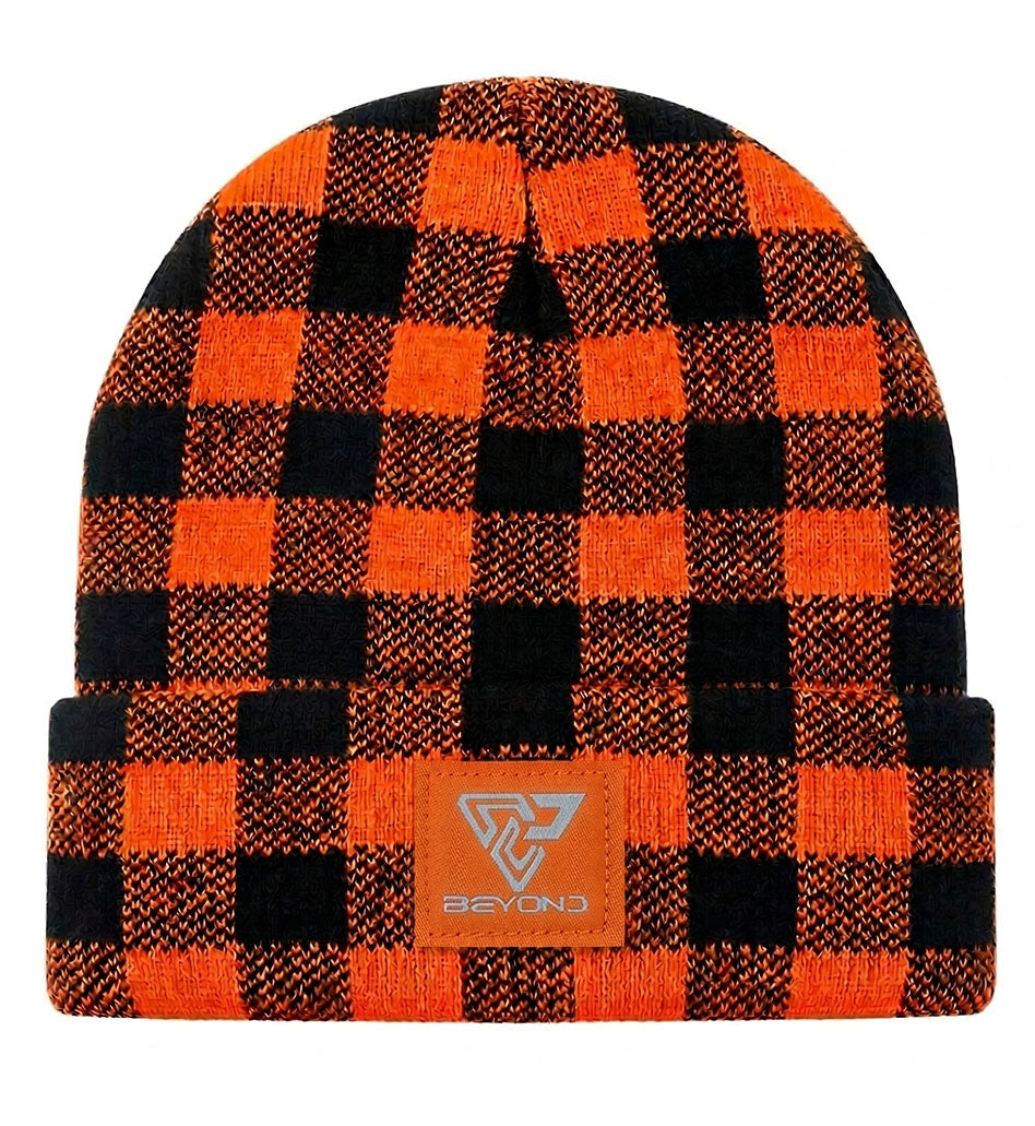 Knit Cuffed Checkered Beanie