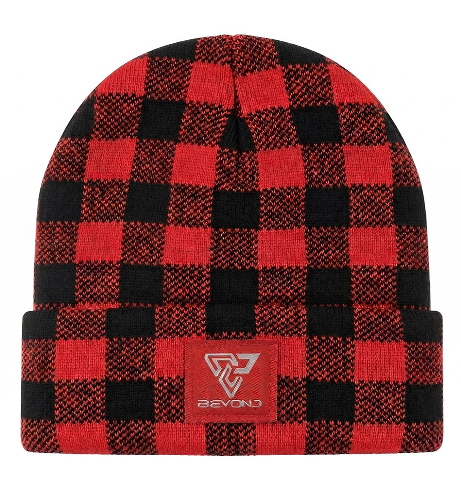 Knit Cuffed Checkered Beanie
