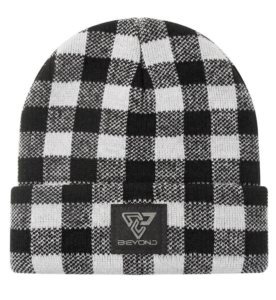 Knit Cuffed Checkered Beanie