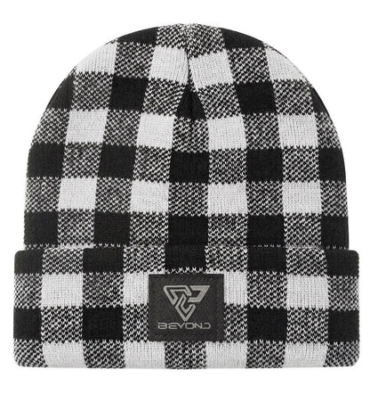 Knit Cuffed Checkered Beanie