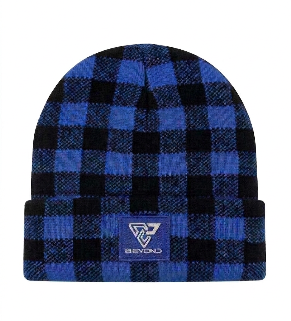 Knit Cuffed Checkered Beanie