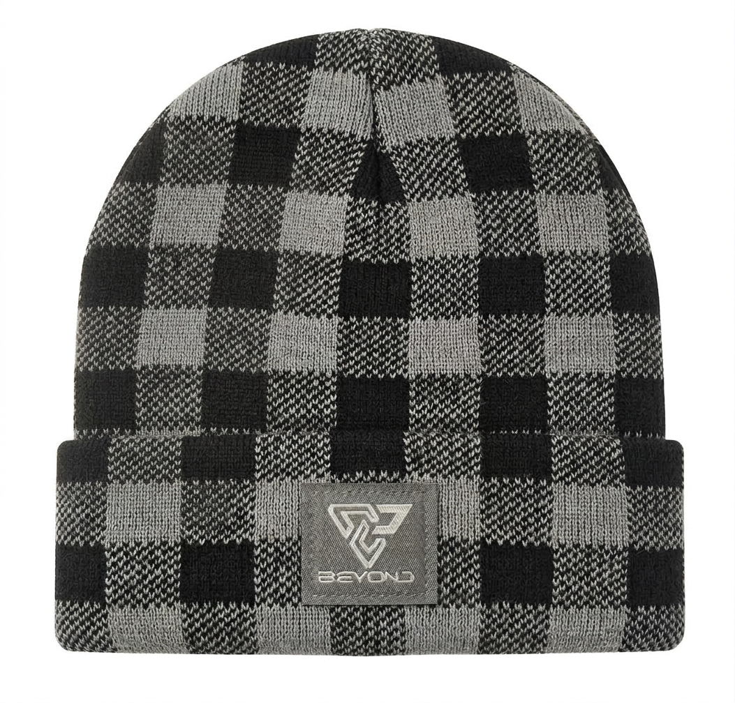 Knit Cuffed Checkered Beanie