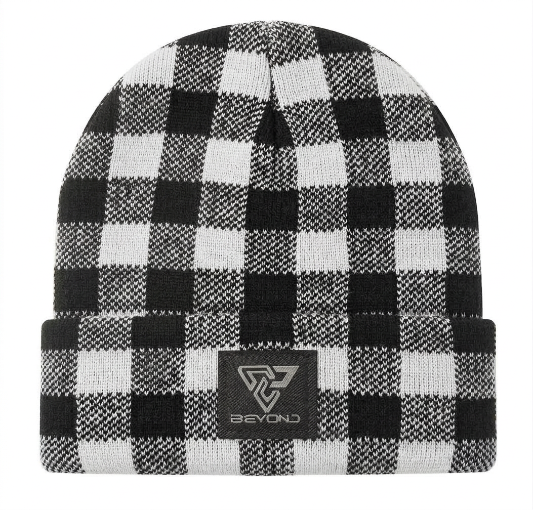 Knit Cuffed Checkered Beanie